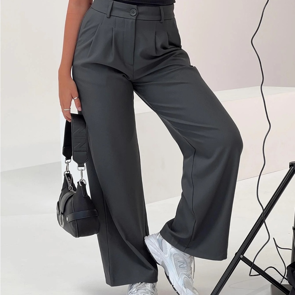 Princess Polly Gray Wide-Leg Pants High-Waisted